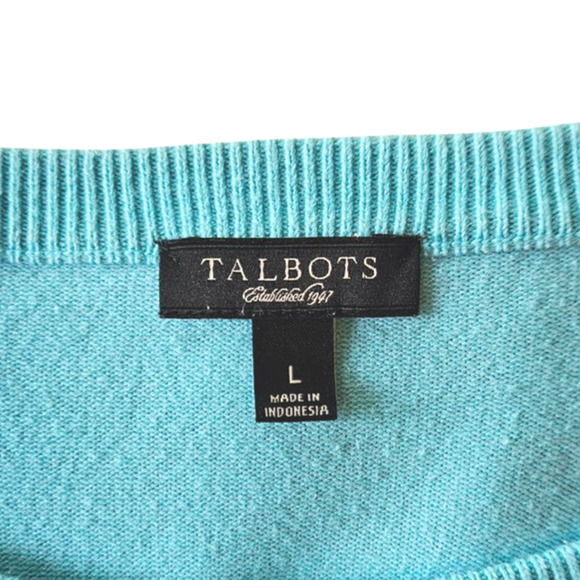 Talbots Cartigan Sweater Button Down Cotton Turquoise Women's Large - Picture 4 of 6